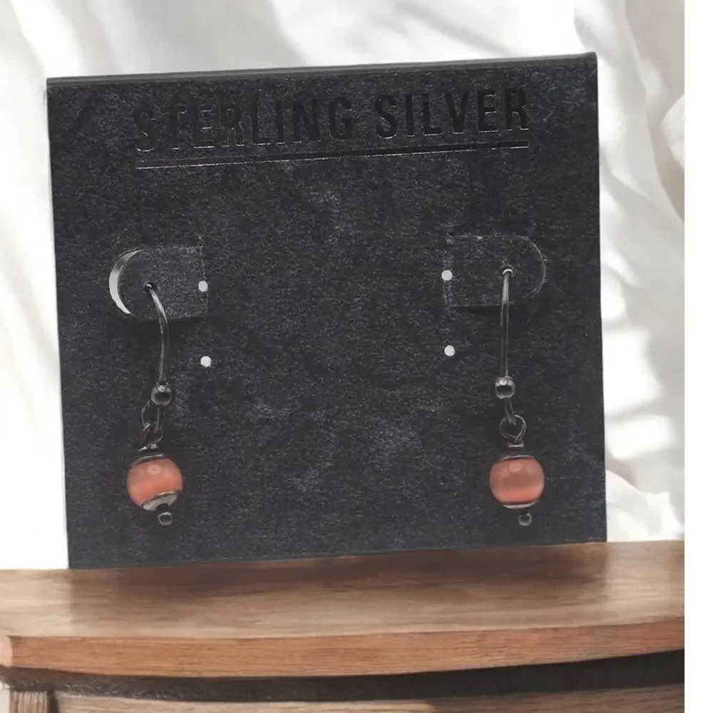 Pink Coral Vintage Drop Dangle Sterling Silver Earrings